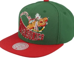 Seattle Supersonics Crooked Path Green/Red Snapback - Mitchell & Ness