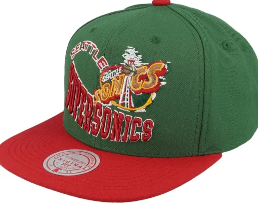 Seattle Supersonics Crooked Path Green/Red Snapback - Mitchell & Ness