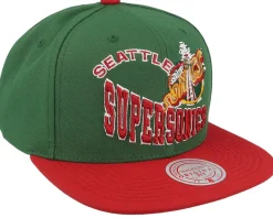 Seattle Supersonics Crooked Path Green/Red Snapback - Mitchell & Ness