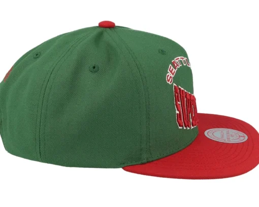 Seattle Supersonics Crooked Path Green/Red Snapback - Mitchell & Ness