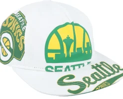 Seattle Supersonics In Your Face Deadstock Hwc White Snapback - Mitchell & Ness