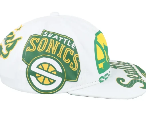Seattle Supersonics In Your Face Deadstock Hwc White Snapback - Mitchell & Ness
