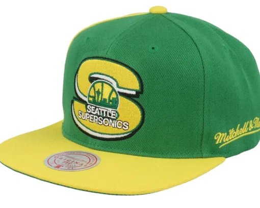 Seattle Supersonics Rear Script Deadstock Green/Gold Snapback - Mitchell & Ness