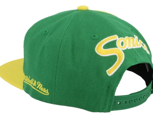 Seattle Supersonics Rear Script Deadstock Green/Gold Snapback - Mitchell & Ness