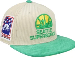 Seattle Supersonics Team Cord Off White/Green Fitted - Mitchell & Ness