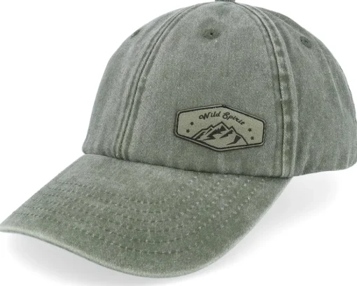 Small Mountain Green Patch Washed Olive Dad Cap - Wild Spirit