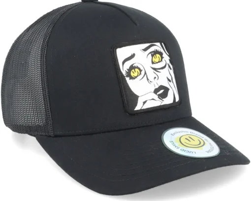 Smile Eyes Patch Black A-framed Trucker - Lucid Smile