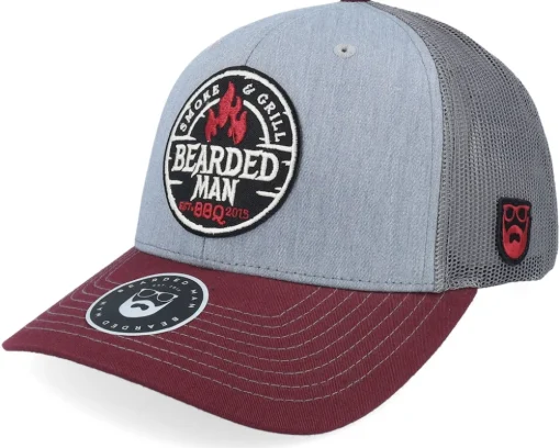 Smoke Grill Bbq Logo Blk White/Scarlet Trucker - Bearded Man