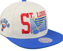St. Louis Blues Speed Zone Vintage Off White/Blue Snapback - Mitchell & Ness