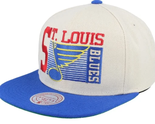 St. Louis Blues Speed Zone Vintage Off White/Blue Snapback - Mitchell & Ness