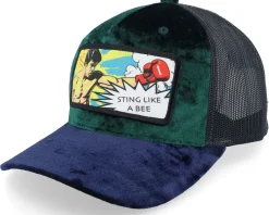 Sting Like A Bee Pop Art Velvet Green/Navy/Black A-Frame Trucker - Calza Pennello