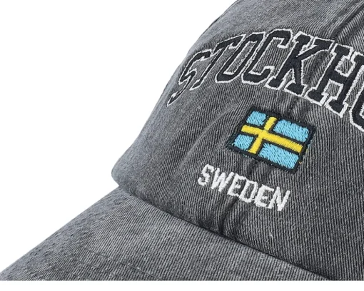 Stockholm Sweden Washed Black Dad Cap - Iconic
