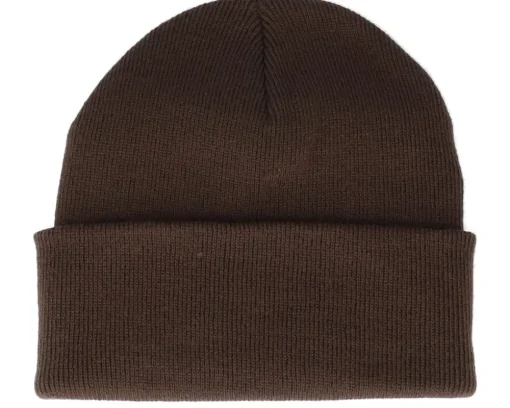 Sunset Logo Patch Chocolate Brown Beanie - Bearded Man