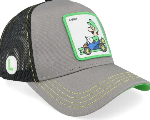 Super Mario Luigi Black/Grey A-Frame Trucker - Capslab