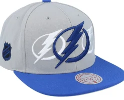 Tampa Bay Lightning Triple Up Grey/Blue Snapback - Mitchell & Ness