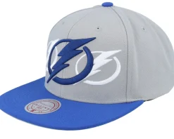 Tampa Bay Lightning Triple Up Grey/Blue Snapback - Mitchell & Ness