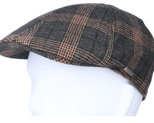Texas Duck Shape Wool Check Brown Flat Cap - Stetson