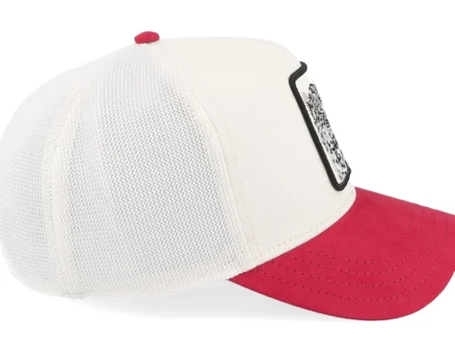 The Suede Snow Leopard Micro Suede White/Red A-Frame Trucker - Goorin Bros.