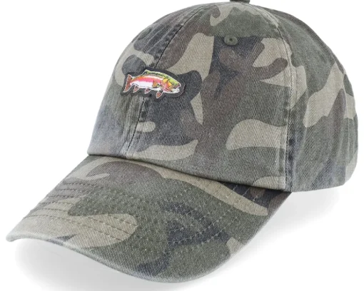 Tiny Rainbow Trout Fish Vintage Washed Jungle Camo Dad Cap - Skillfish
