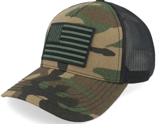 USA Twill Valin Ptch Black/Camo Trucker - American Needle