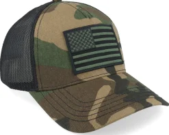 USA Twill Valin Ptch Black/Camo Trucker - American Needle