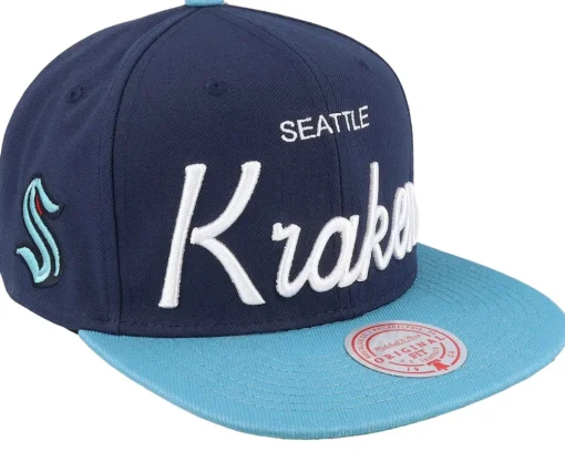 Washington Capitals Vintage Script Blue/Red Snapback - Mitchell & Ness
