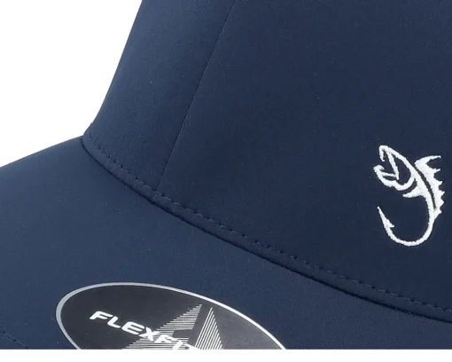 White Fish Hook Logo Delta Fit Navy Flexfit - Skillfish