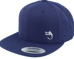White Fish Hook Logo Navy Snapback - Skillfish