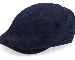 Wild Corduroy Sixpence Navy Flat Cap - Upfront