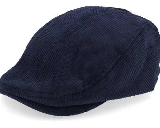 Wild Corduroy Sixpence Navy Flat Cap - Upfront