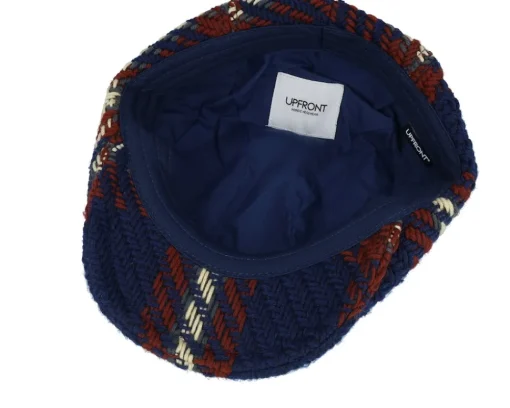 Willey Checked Sixpence Navy Flat Cap - Upfront